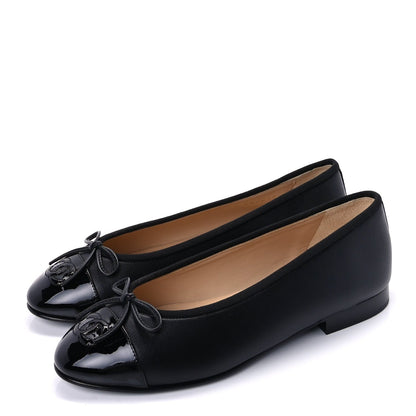 Chanel Lambskin Patent Cap Toe CC Ballerina Flats 37  Black 3 of 7