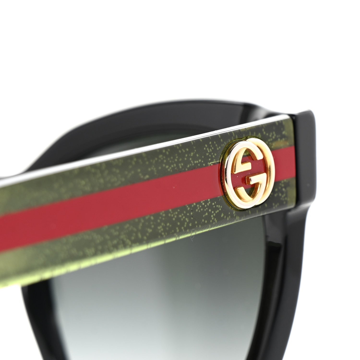 Gucci Acetate Square Frame Web Glitter Sunglasses GG0034S Black Green 6 of 7