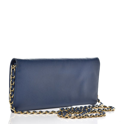 Prada Saffiano Metal Oro Chain Wallet Bleuette 3 of 12
