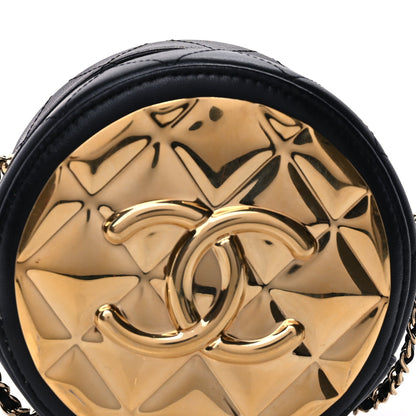 Chanel Lambskin Quilted Golden Plate Round Clutch With Chain Black 7 of 9