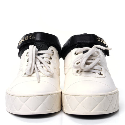 Chanel Lambskin Logo Strap Sneakers 38 Ivory Black 2 of 11