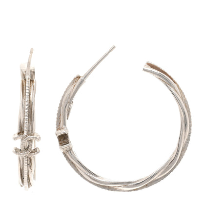 Chanel CC Twist Hoop Earrings Silver 1 of 4
