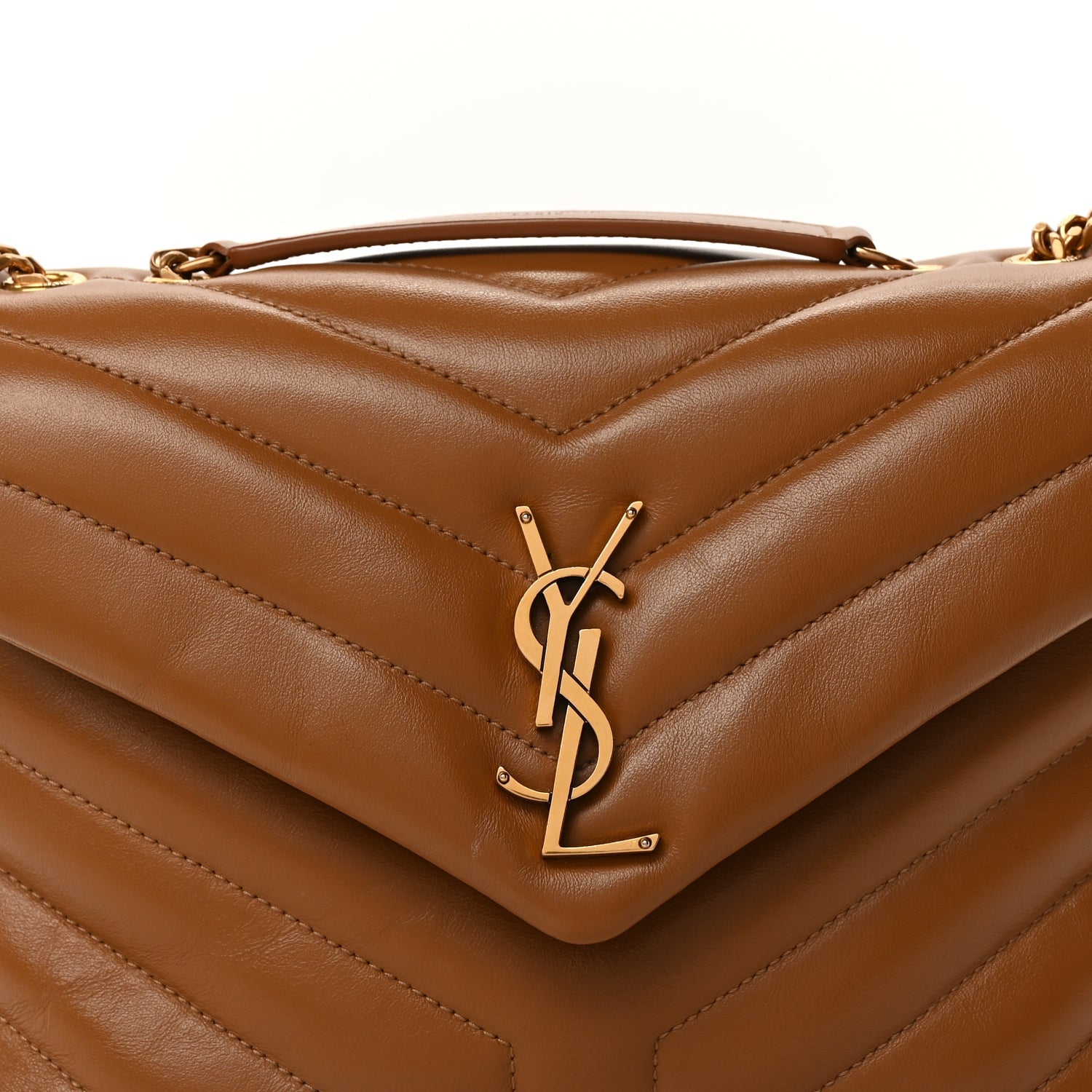 Saint Laurent Calfskin Y Quilted Monogram Small Loulou Chain Satchel  Dark Natural 4 of 8