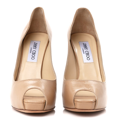 Jimmy Choo Calfskin Platform Peep Toe Pumps 38 Nude 2 of 9