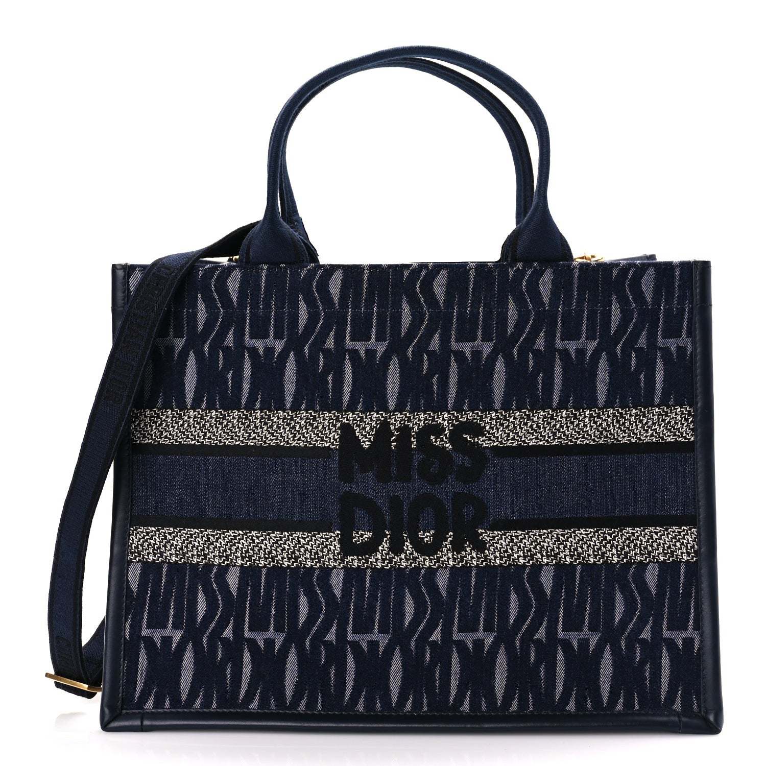 Christian Dior Canvas Calfskin Embroided Medium Miss Dior All Over Book Tote  Denim Multicolor 1 of 8