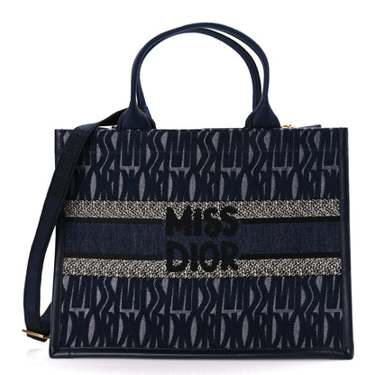 Christian Dior Canvas Calfskin Embroided Medium Miss Dior All Over Book Tote  Denim Multicolor 1 of 8