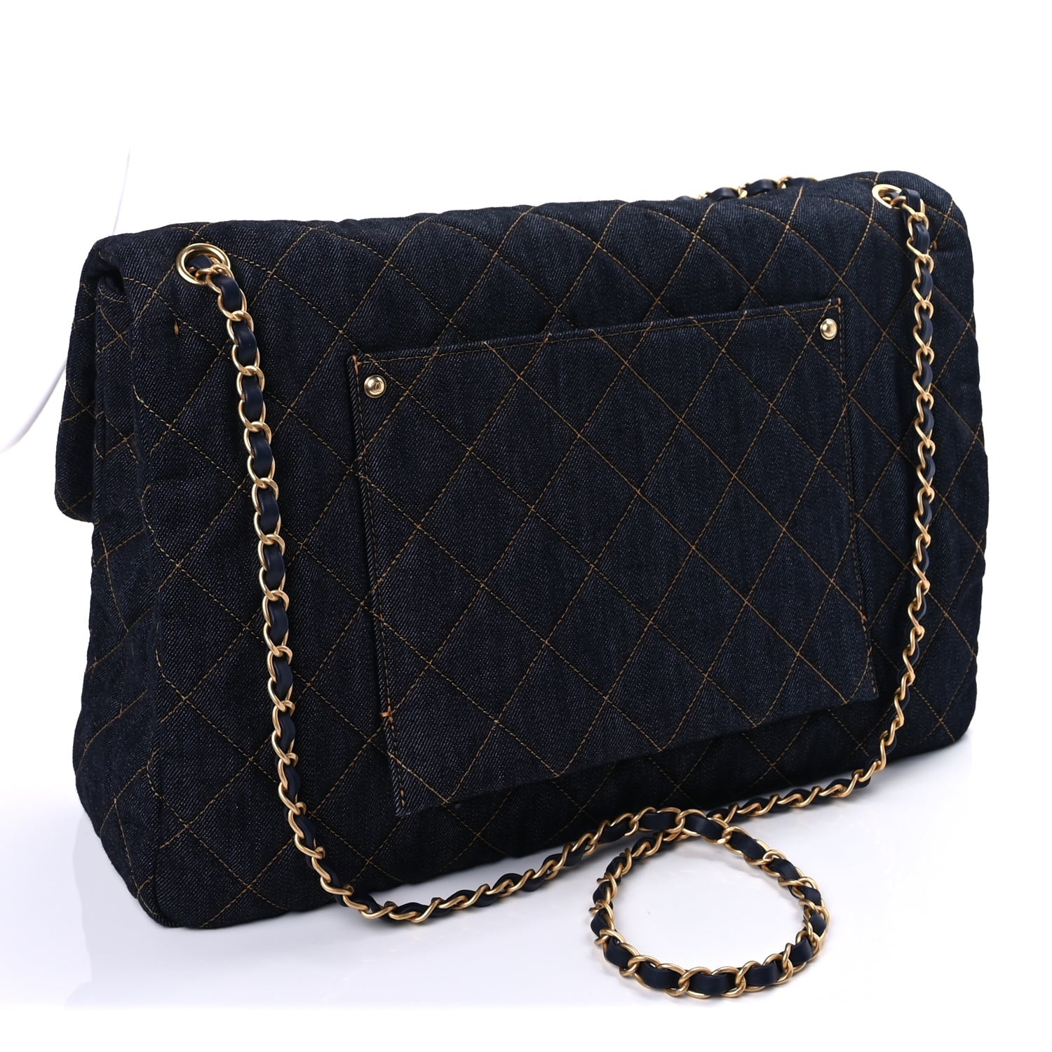 Chanel Denim Quilted XXL Travel Flap Bag  Dark Blue Orange 2 of 8
