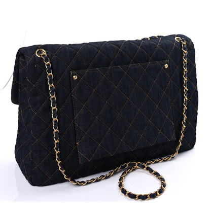 Chanel Denim Quilted XXL Travel Flap Bag  Dark Blue Orange 2 of 8