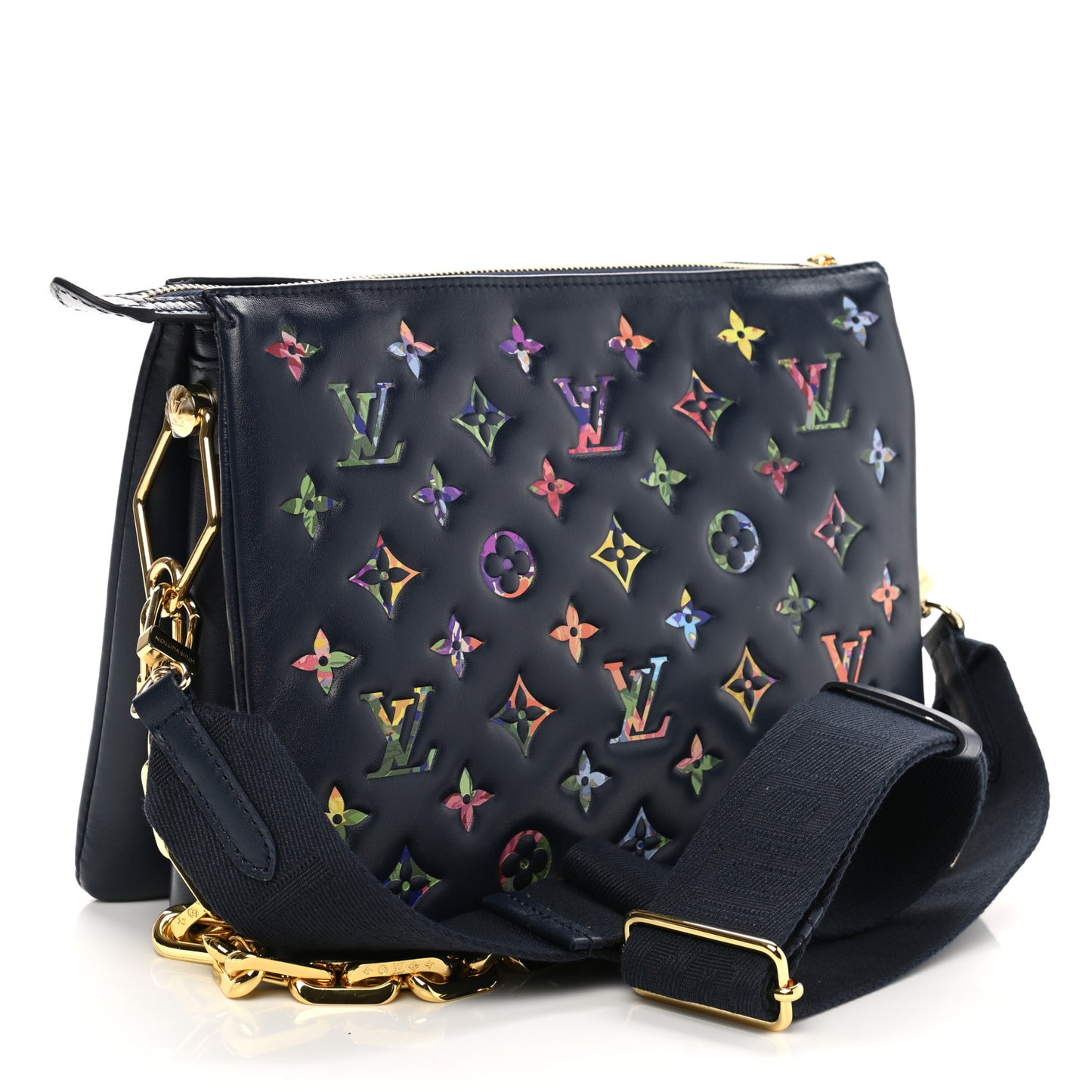 Lambskin Embossed Monogram LV Garden Coussin PM Navy