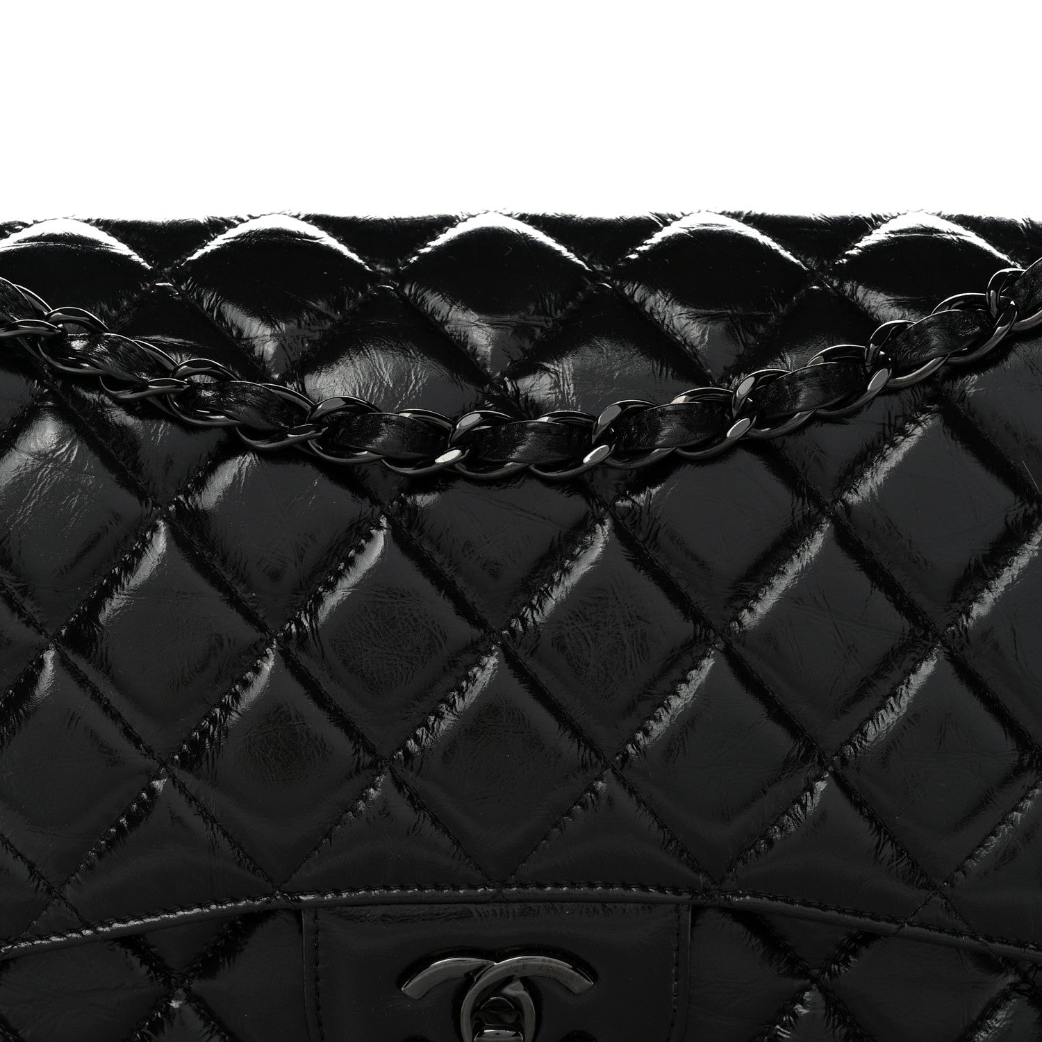 Chanel Shiny Distressed Calfskin Quilted Jumbo Double Flap So Black 8 of 12