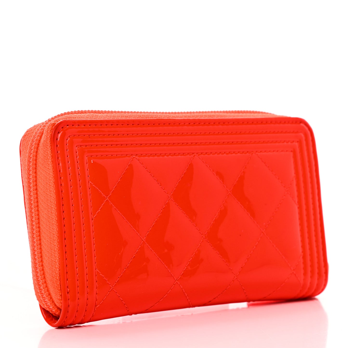 Patent Quilted Small Boy Zip Around Wallet Orange