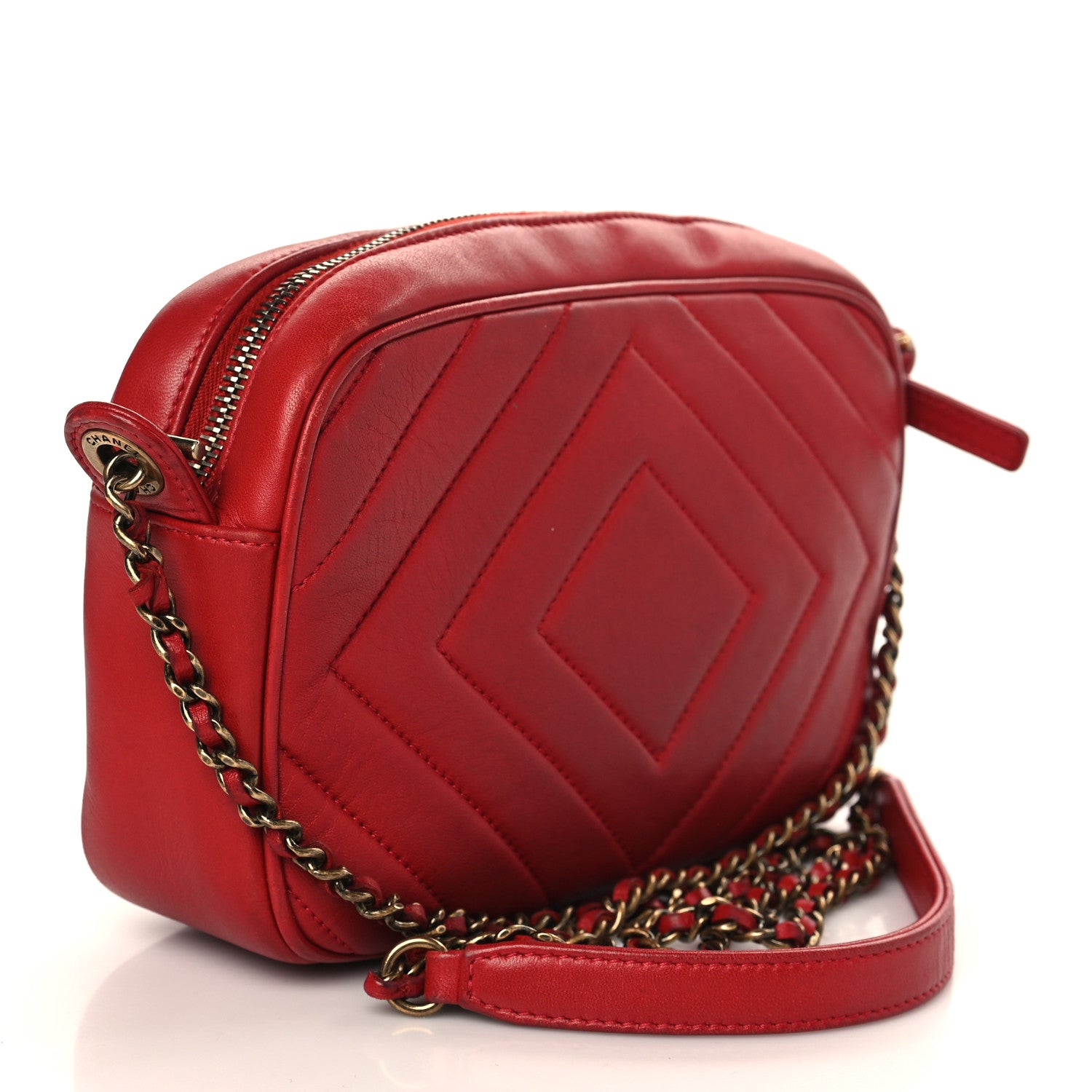 Chanel Lambskin Chevron Quilted Pyramid CC Camera Case Red 2 of 8