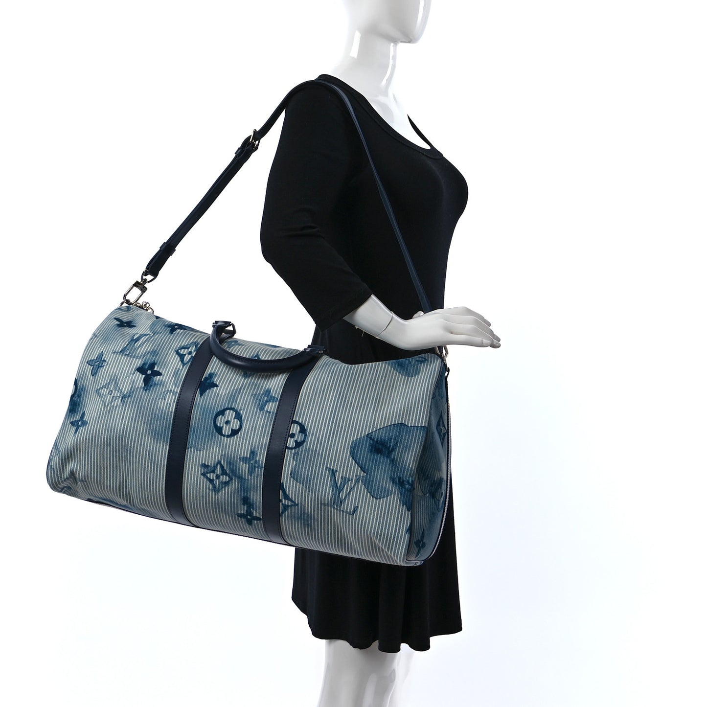 Monogram Watercolor Keepall Bandouliere 50 Hickory Stripes Denim