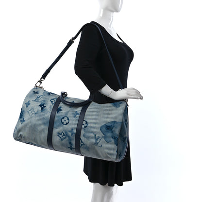 Louis Vuitton Monogram Watercolor Keepall Bandouliere 50 Hickory Stripes Denim 2 of 10