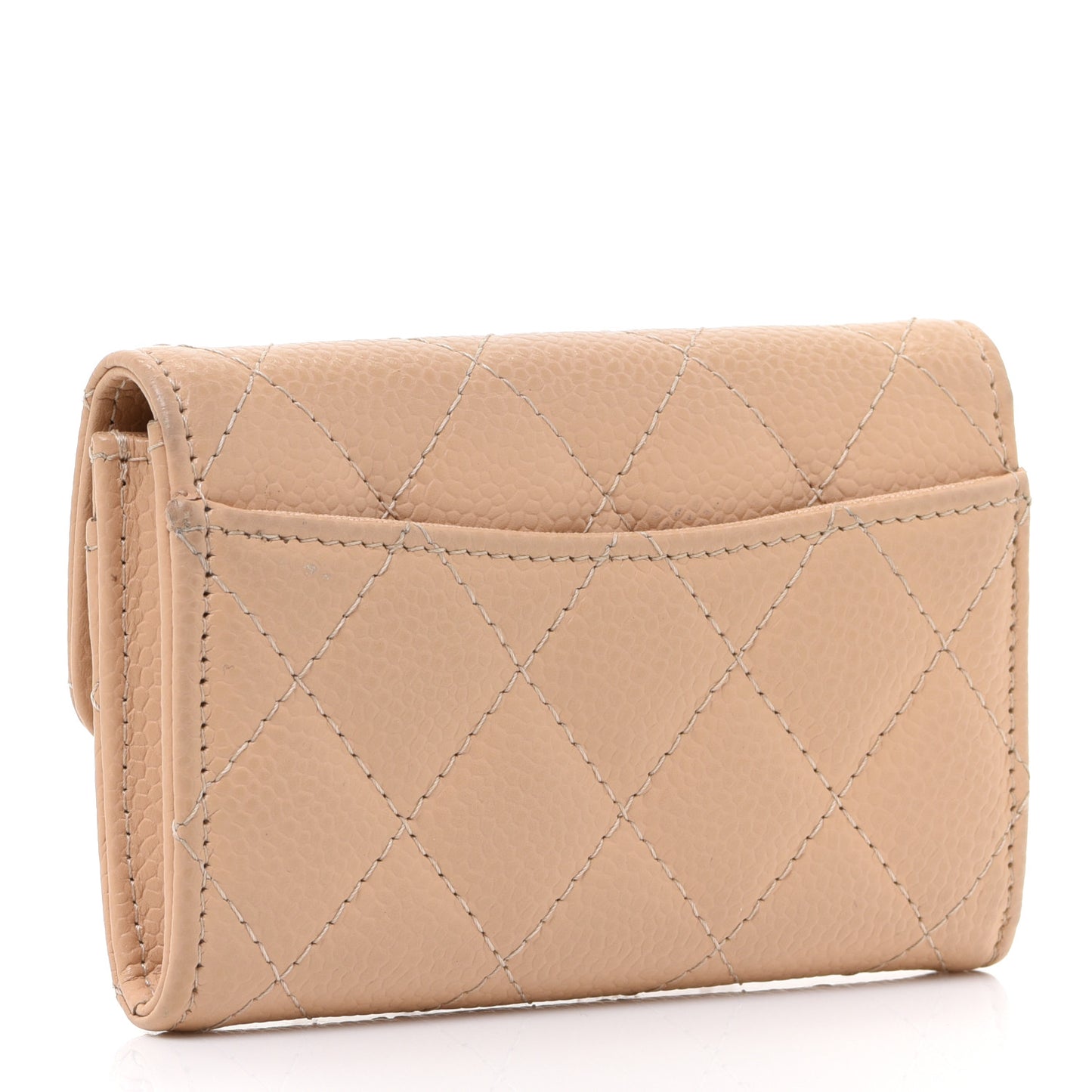 Caviar Quilted Flap Card Holder Wallet Beige