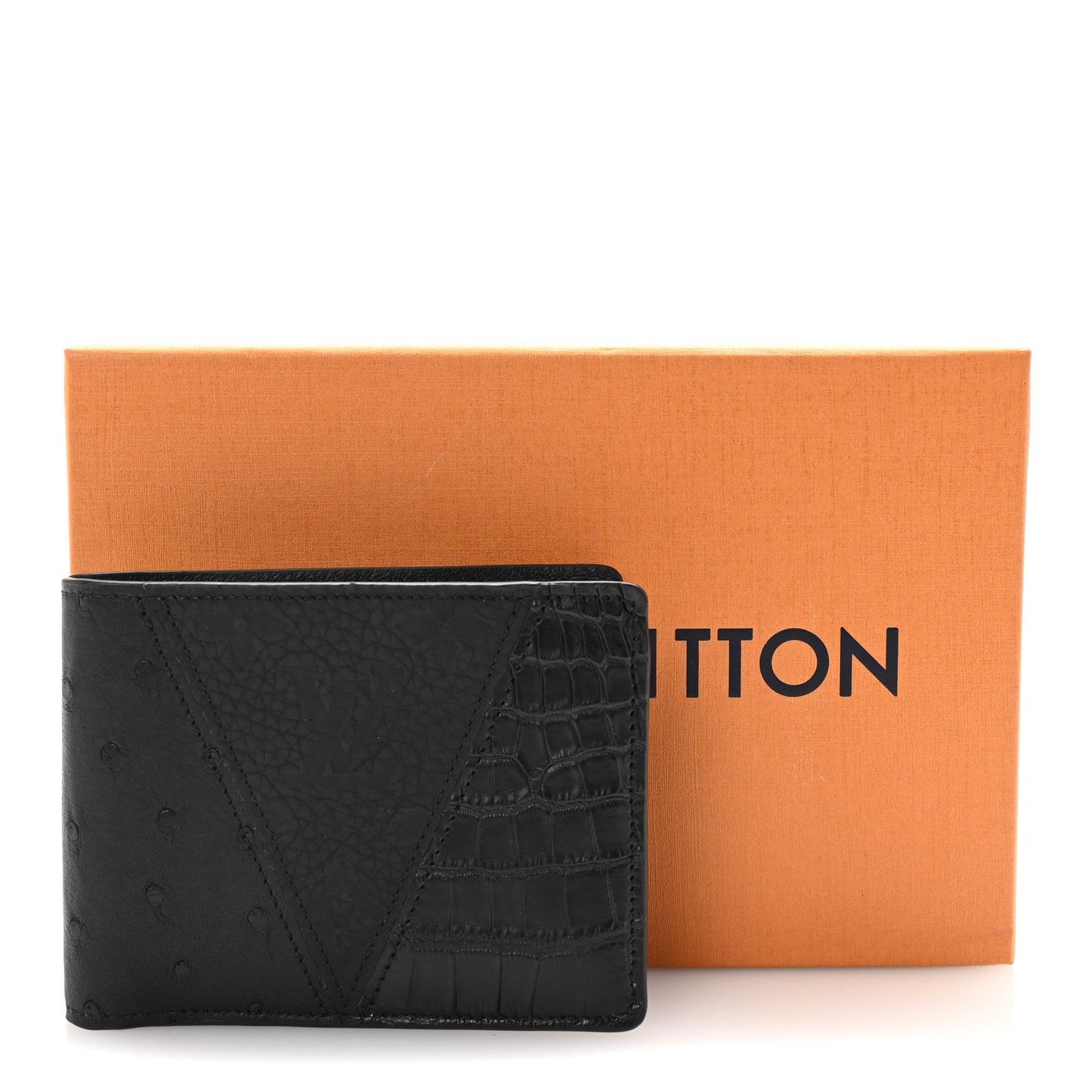 Crocodile Ostrich Taurillon Monogram Shadow Multiple Wallet Black