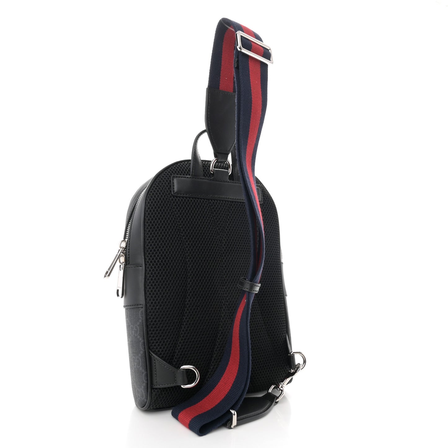 GG Supreme Monogram Calfskin Web Sling Backpack Black Grey