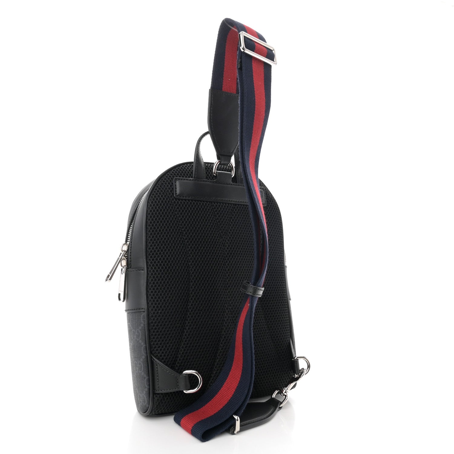 Gucci GG Supreme Monogram Calfskin Web Sling Backpack Black Grey 3 of 10