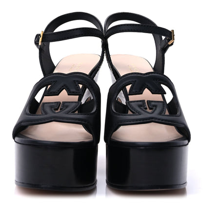 Gucci Cosmos Softy Calfskin Wooden Interlocking G Cut-Out 30/120mm Platform Sandals 38  Black 2 of 9