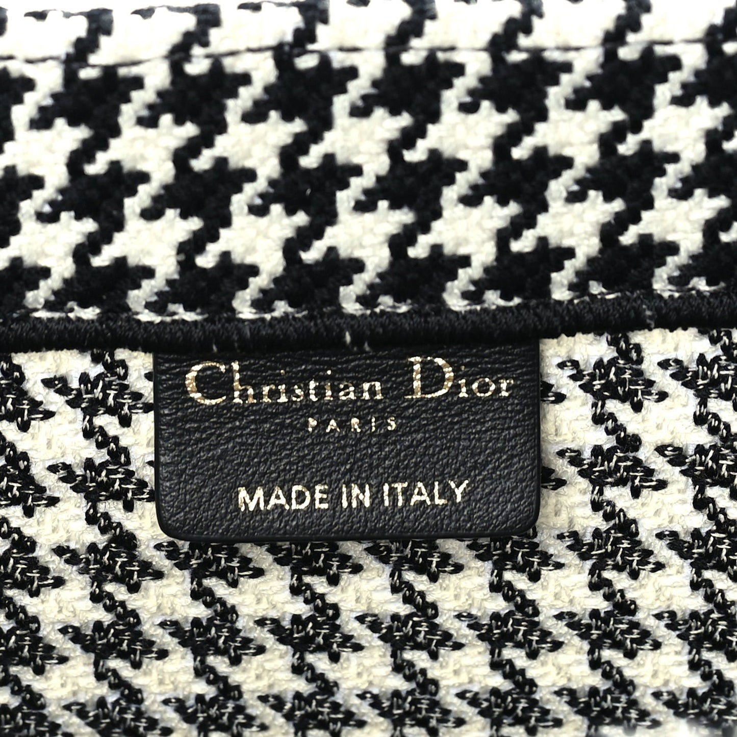 Canvas Houndstooth Embroidered Medium Book Tote  Black White