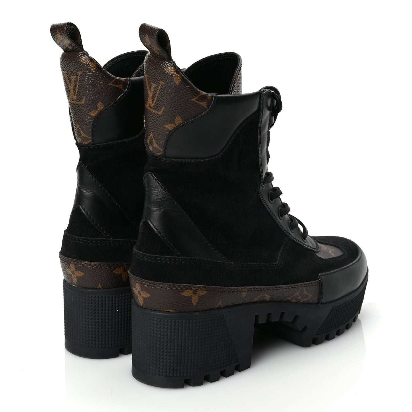 Suede Calfskin Monogram Laureate Platform Desert Boots 36.5 Black