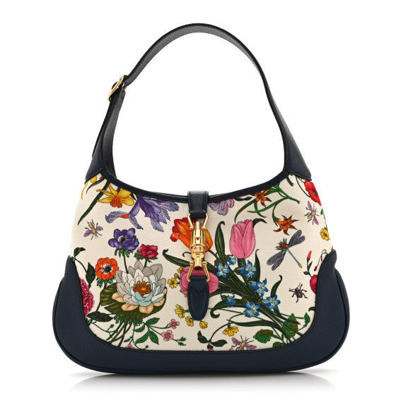 Gucci Canvas Flora Medium Jackie Hobo Blue Agata 1 of 1