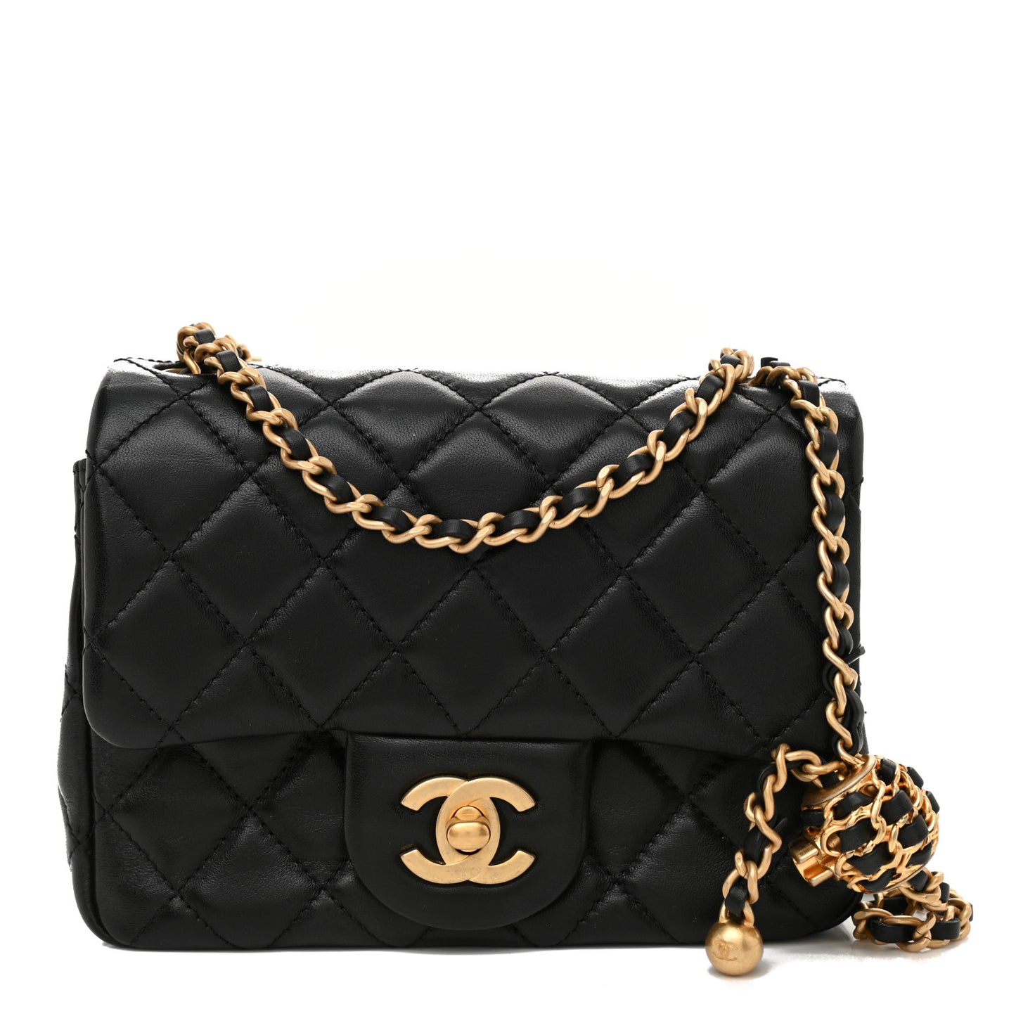 Lambskin Quilted Mini Pearl Crush Flap Black