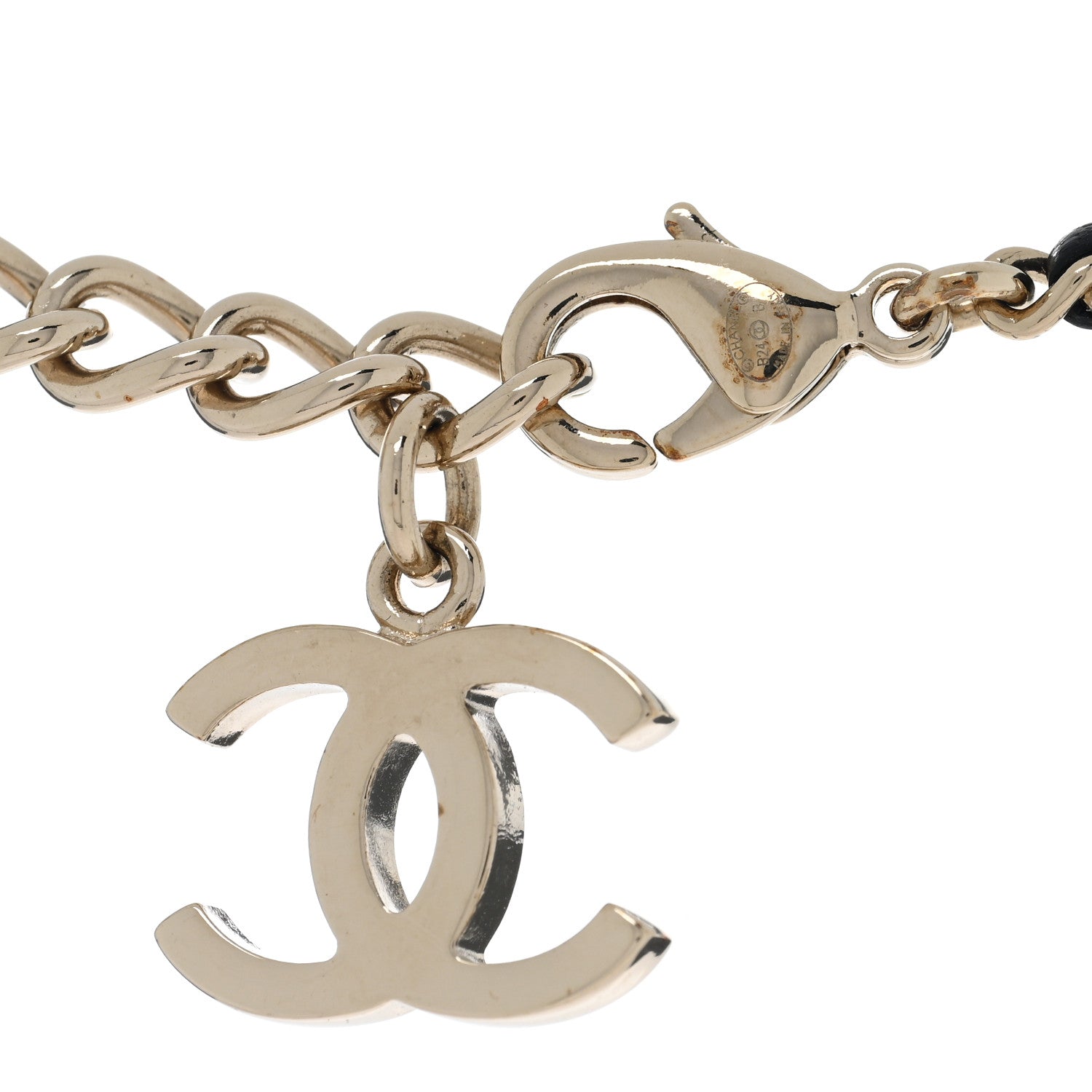 Chanel Lambskin Crystal CC Chain Pendant Necklace Black Gold 4 of 5
