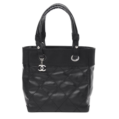 Chanel Coated Canvas Quilted Small Paris Biarritz Tote Black 1 of 9