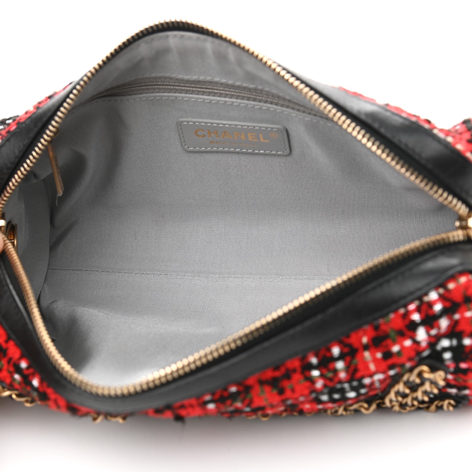 Chanel Tweed Calfskin Signe Bowling Bag Red Black 8 of 11