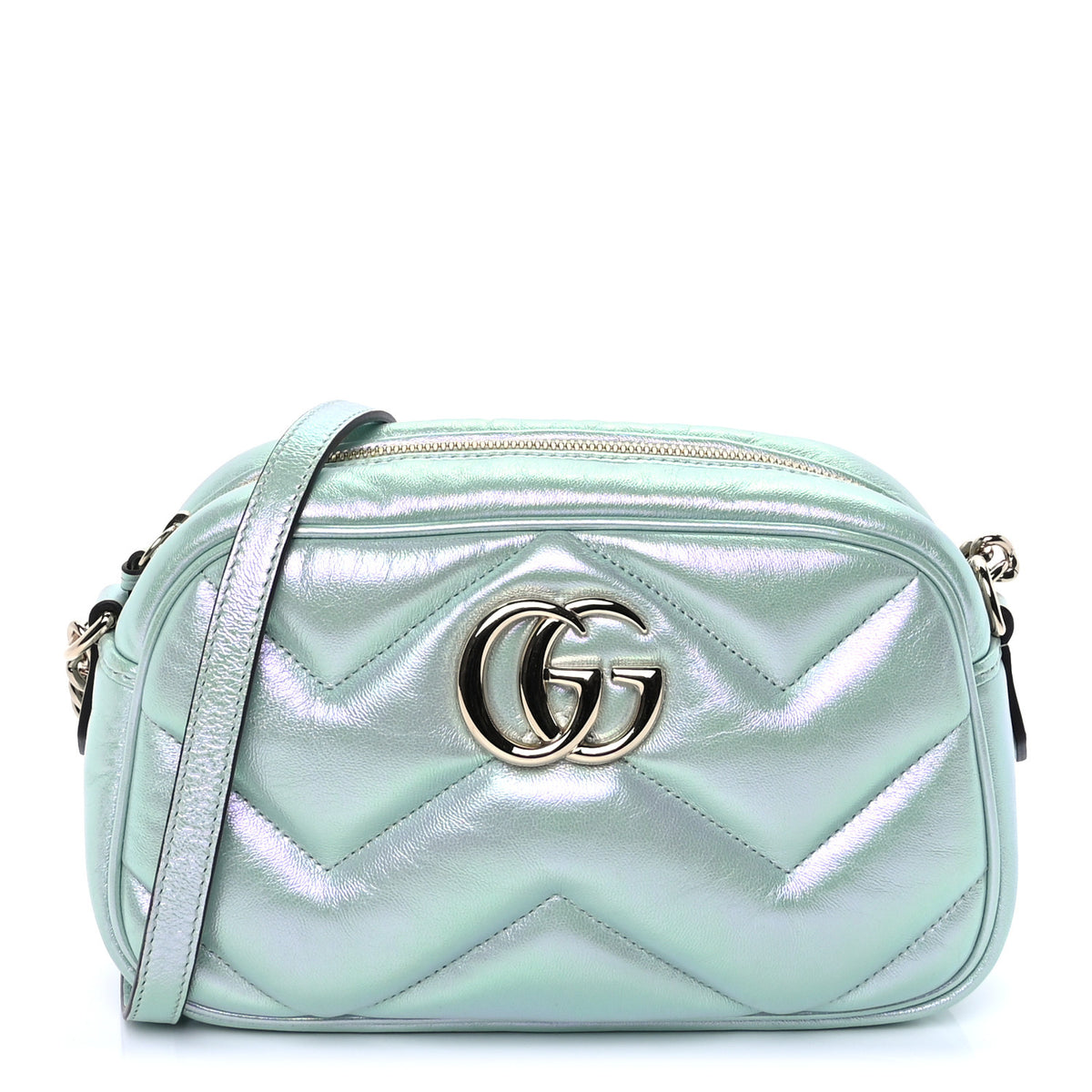 Iridescent Nappa Chevron Matelasse Small GG Marmont Chain Shoulder Bag Iridescent Salvy Green