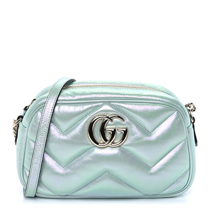 Gucci Iridescent Nappa Chevron Matelasse Small GG Marmont Chain Shoulder Bag Iridescent Salvy Green 1 of 8
