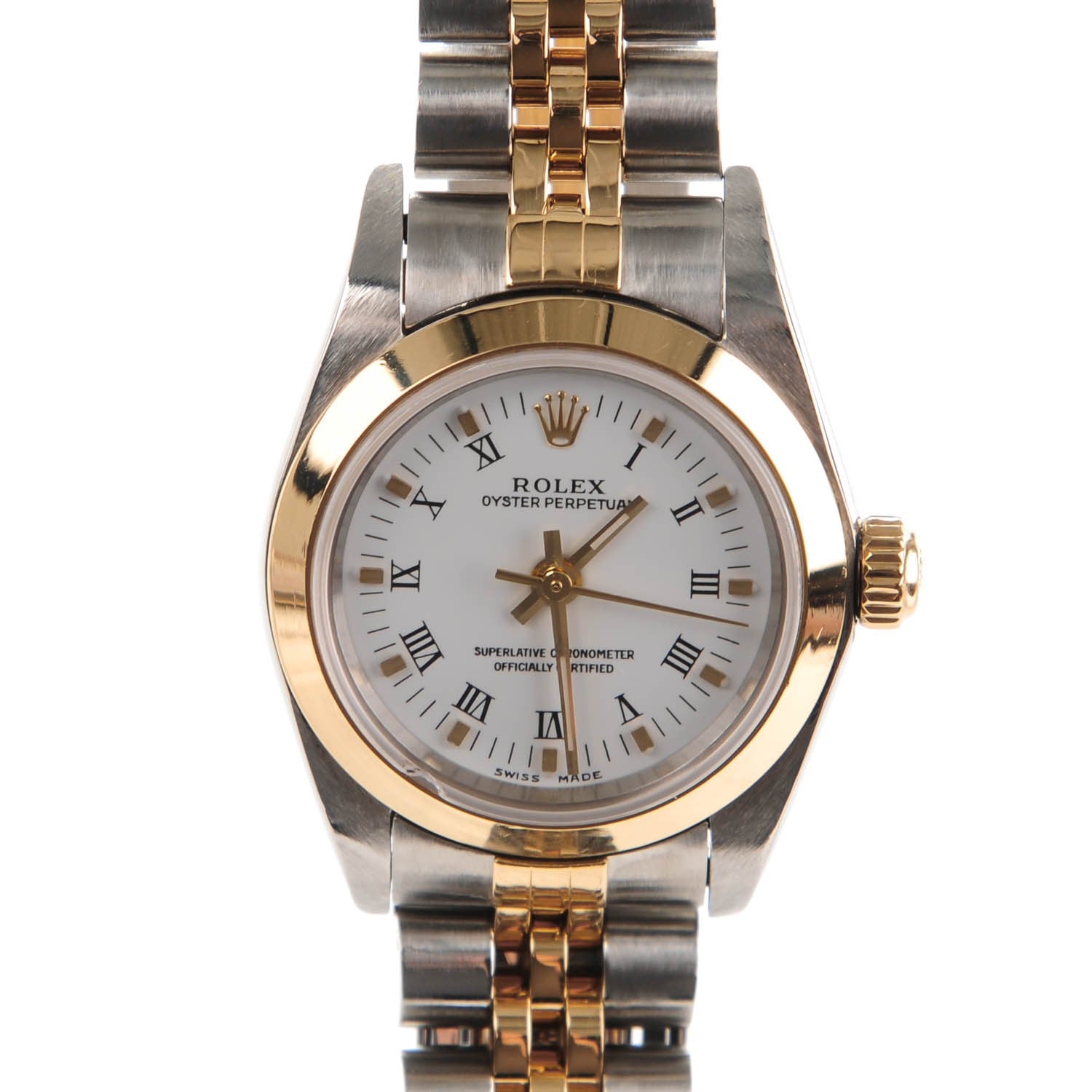 Rolex Stainless Steel 18K Yellow Gold 24mm Oyster Perpetual Watch White Roman 76183 1 of 6