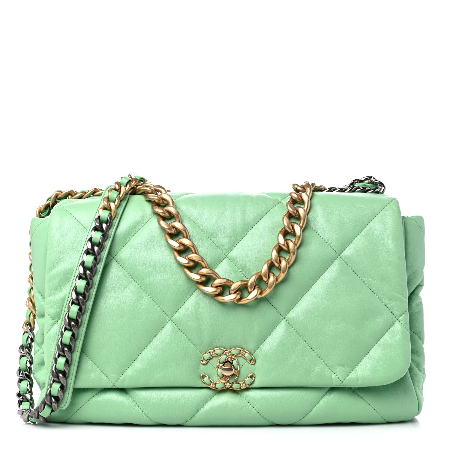 Chanel Goatskin Quilted Maxi Chanel 19 Flap Green 1 of 10