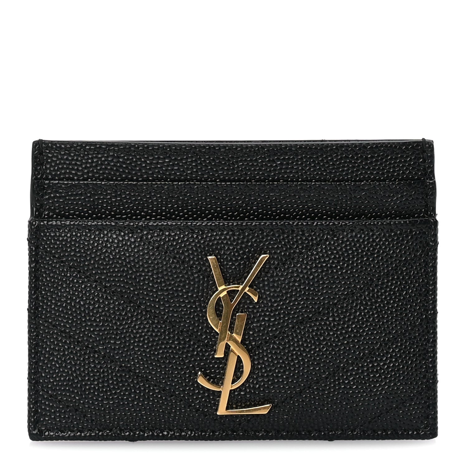 Saint Laurent Grain De Poudre Matelasse Chevron Monogram Credit Card Case Black 1 of 7