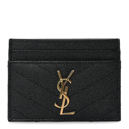 Saint Laurent Grain De Poudre Matelasse Chevron Monogram Credit Card Case Black 1 of 7