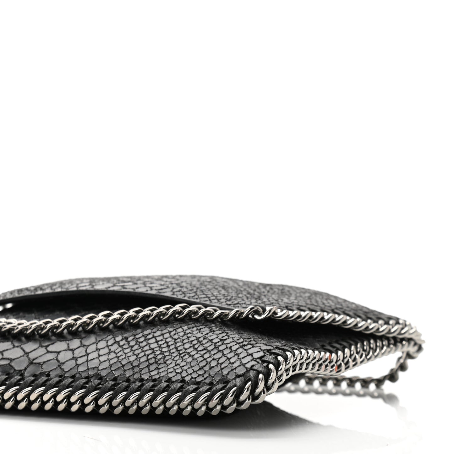 Snakeskin Effect Tiny Falabella Fold Over Tote Black