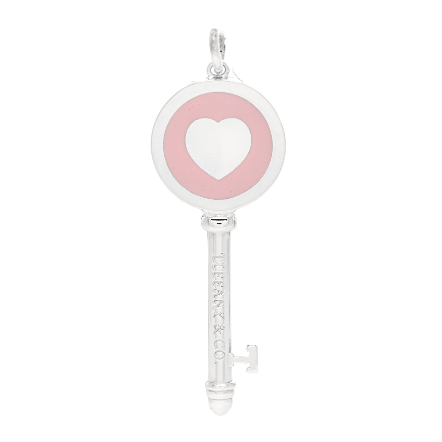 Tiffany Sterling Silver Enamel Keys Heart Key Pendant Pink 3 of 7