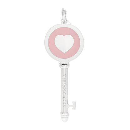 Tiffany Sterling Silver Enamel Keys Heart Key Pendant Pink 3 of 7