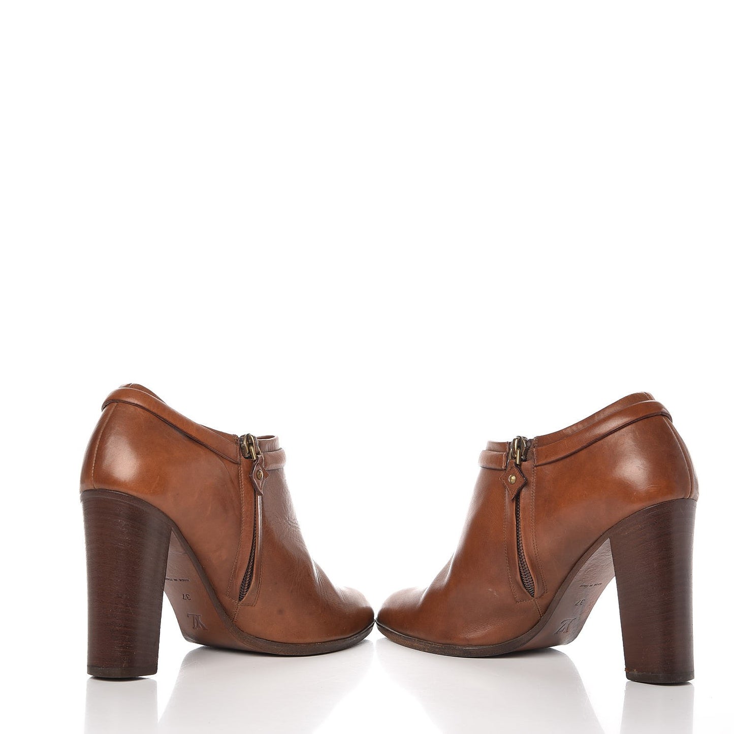 Calfskin Zipper Low Boots 37 Brown