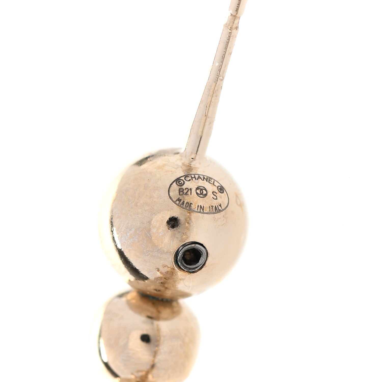 Chanel Metal Bead CC Hoop Earrings Gold 4 of 5