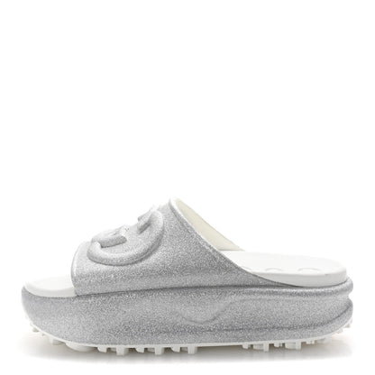 Gucci Glitter Rubber Womens InterLocking G Platform 42mm Slide Sandals 37 Silver 1 of 7