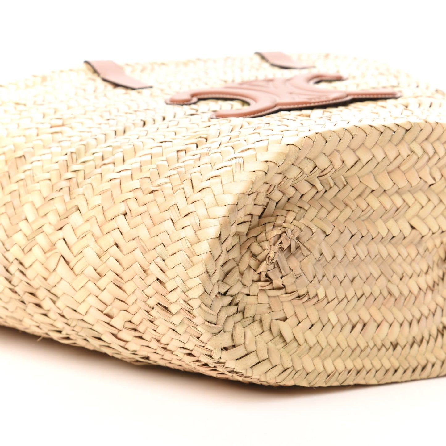 Raffia Calfskin Triomphe Medium Panier Tan