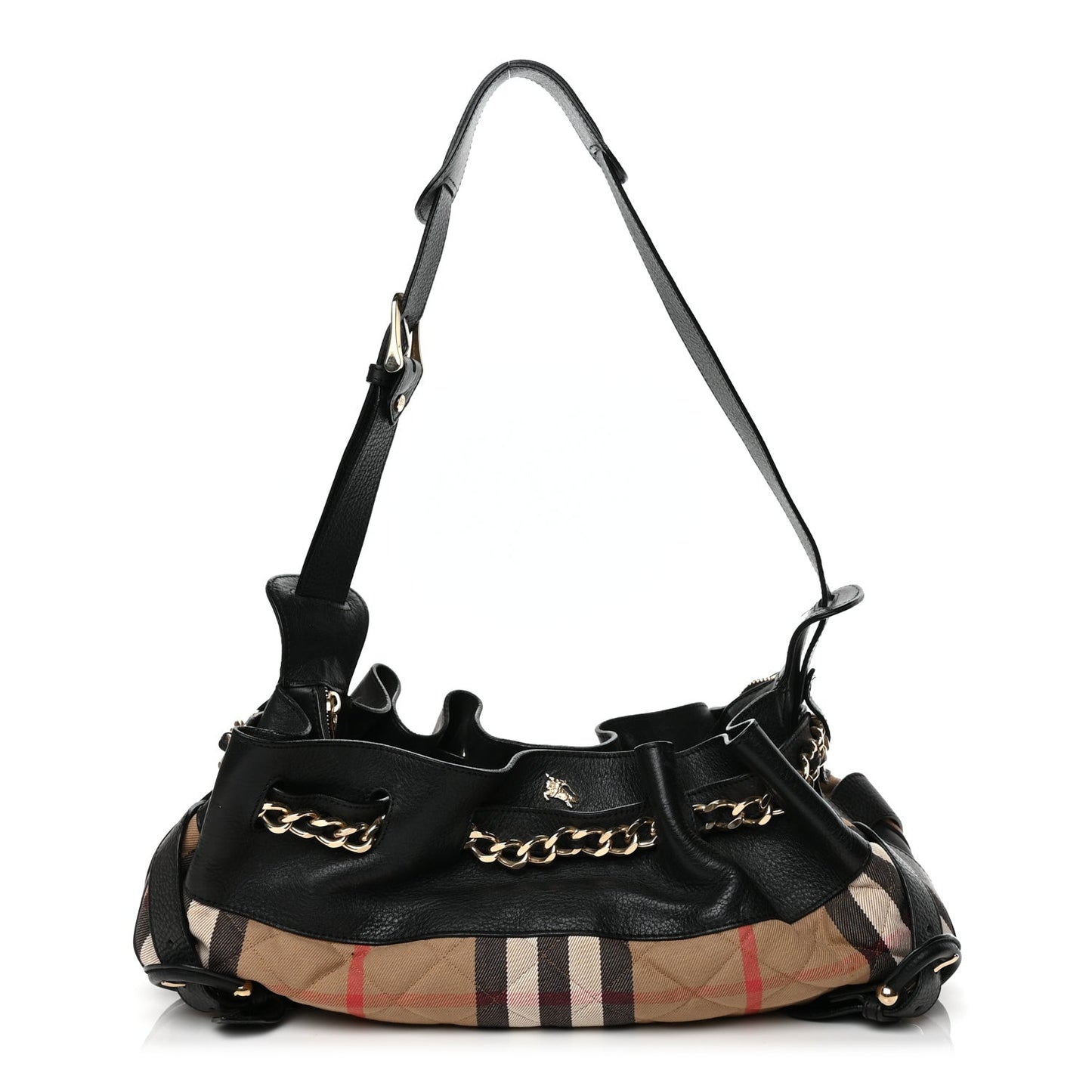 Grainy Calfskin House Check Margaret Bag Black