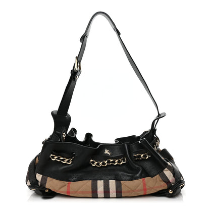 Burberry Grainy Calfskin House Check Margaret Bag Black 1 of 9
