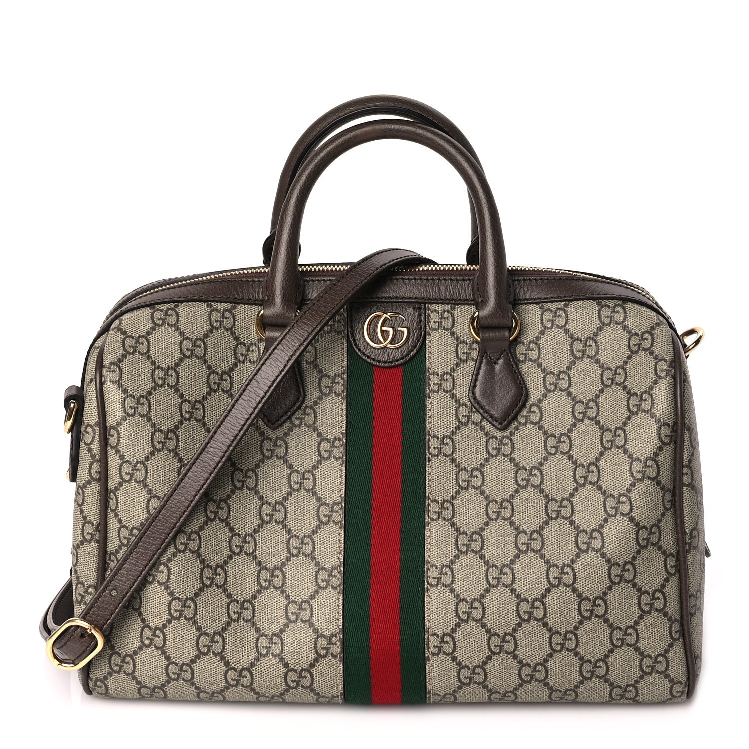 Gucci GG Supreme Monogram Web Medium Ophidia Top Handle Bag Beige Ebony 1 of 8