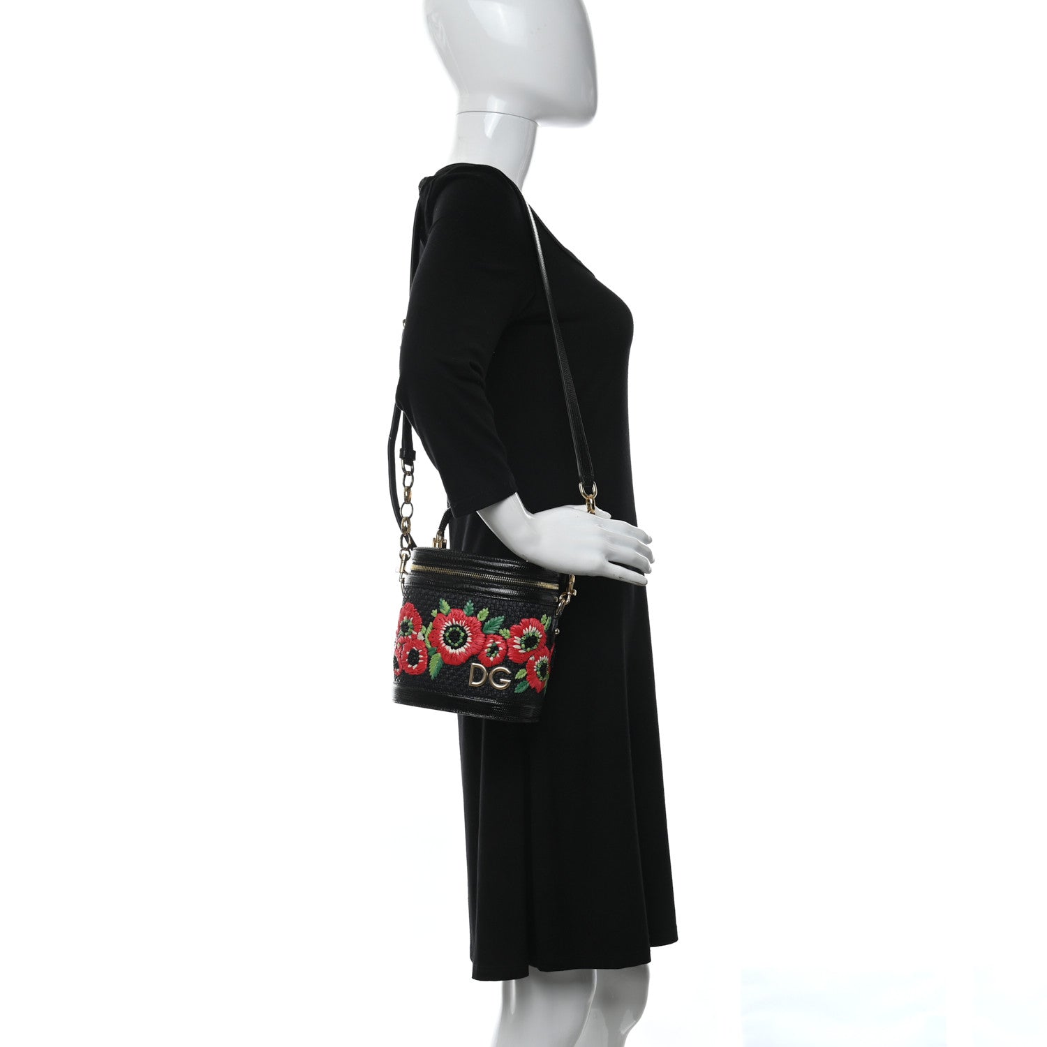 Dolce & Gabbana Raffia Snakeskin Vanity Case Black Multicolor 2 of 11