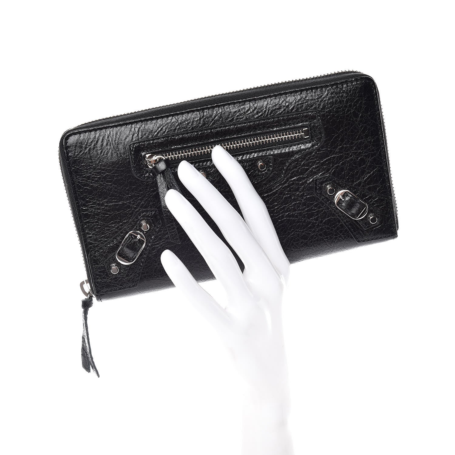 Balenciaga Agneau Classic Silver Hardware Continental Zip Around Wallet Black 2 of 8