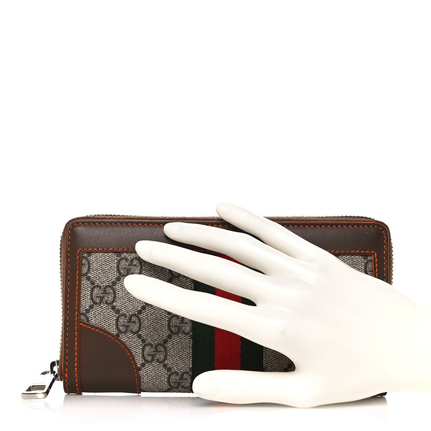 Gucci GG Supreme Monogram Web Zip Around Wallet Brown 2 of 13