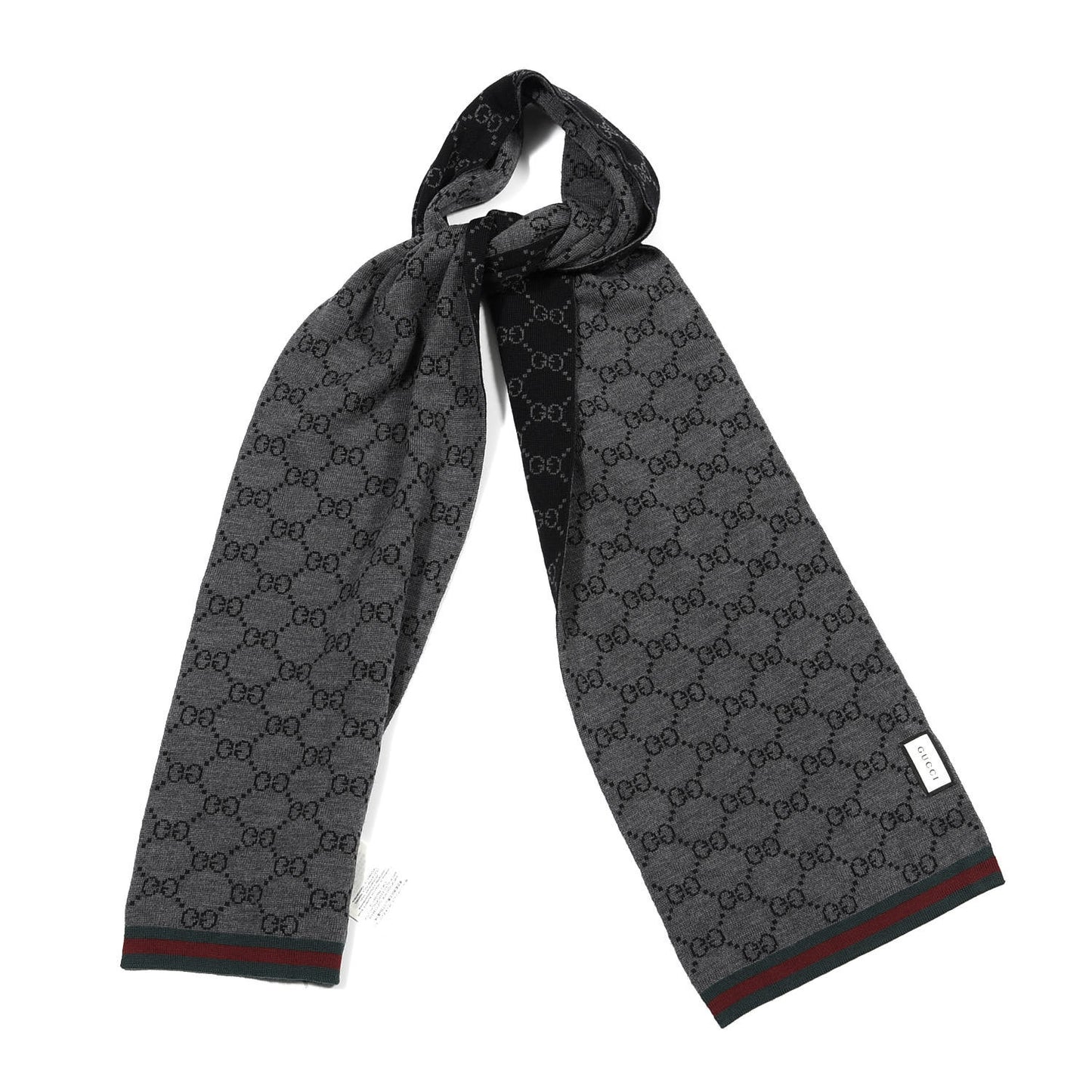 Wool Tricot GG Monogram Web Solange Scarf Black Medium Grey